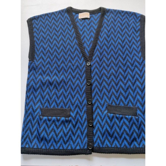 Pendleton Sweaters - Vintage Pendleton Wool Sweater Vest Womens Size L Blue Black Chevron Pockets